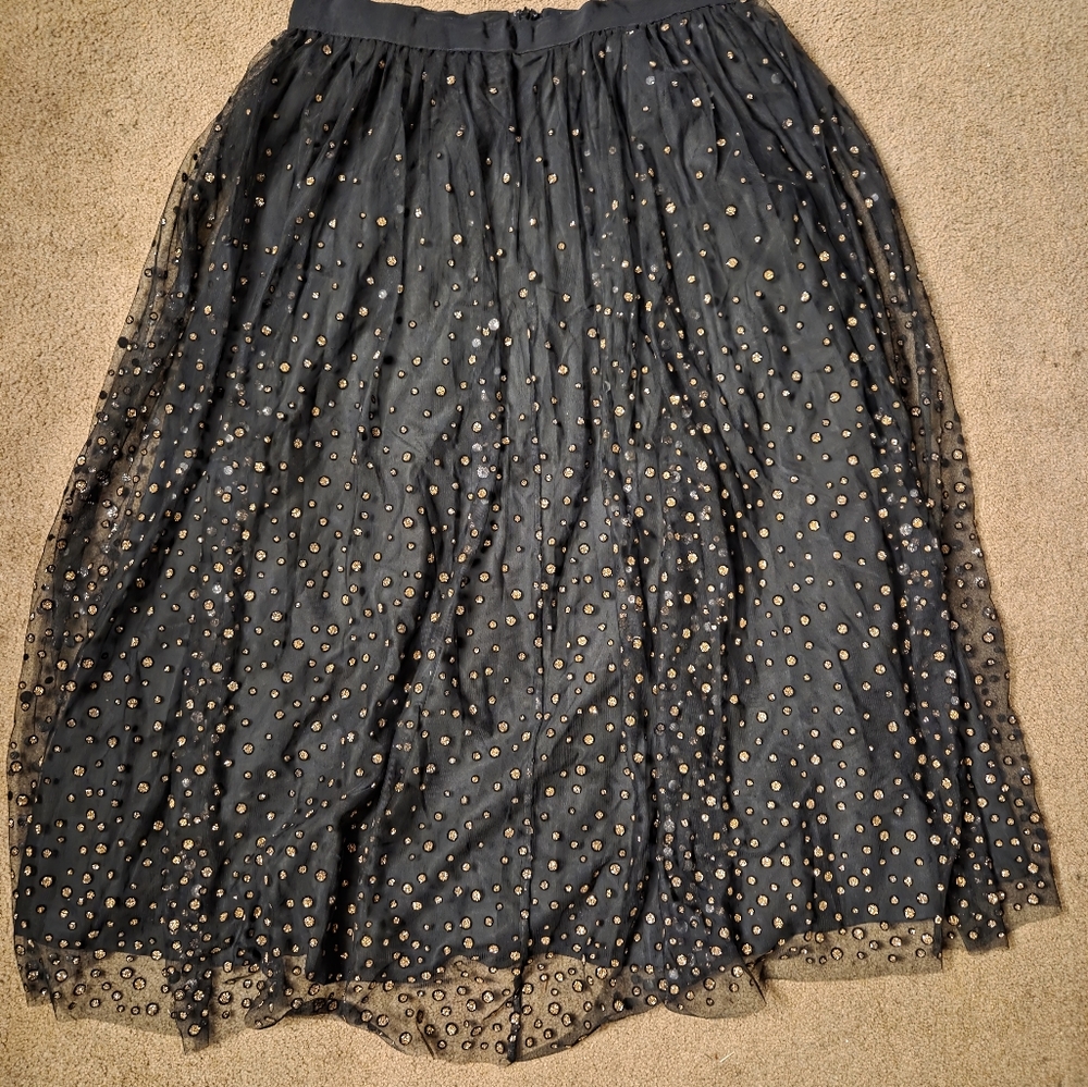 Talbots Black Embellished Midi A-Line Skirt